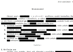 Usnesení o záhájení dědického řízení, kde chybí peníze z odchodného černého zaměstnace I.B.
